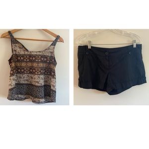 SET of 2 items. Cropped blouse and black shorts.